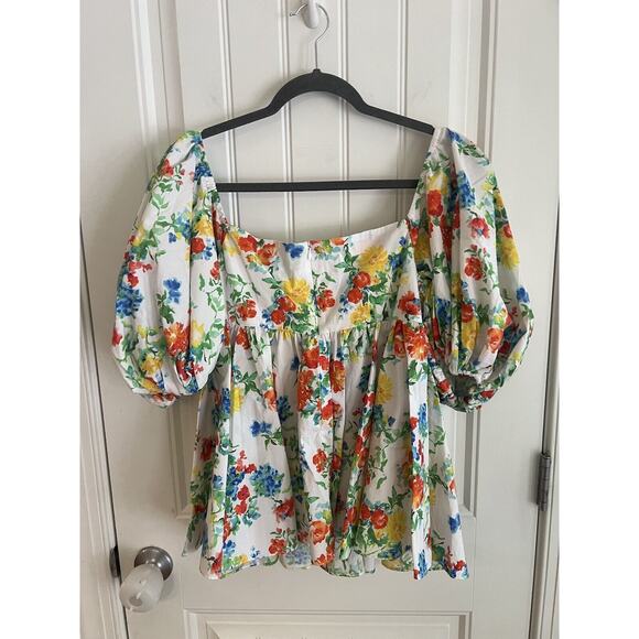 NWT New Caroline Constas Brie Top in White Summer Floral Sz M - Picture 6 of 7